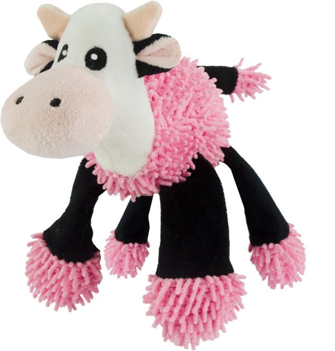 Fuzzle Koe met 5 Squeakers - Roze - 22x22cm