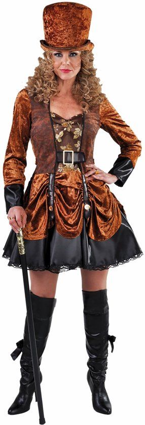 Magic by freddy Steampunk jurk - bruin kort model - Verkleedkleding dames maat 36 S
