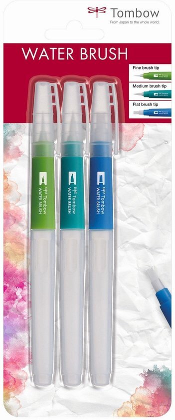 Tombow water brush (leeg) fijne middelfijne en platte punt set 3 st WB-3P