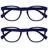 Opulize Pop 2 Stuks Retro Ronde Glad Mat Blauw Mannen Vrouwen Leesbril Scharnieren Met Veer RR2-3 +3,50