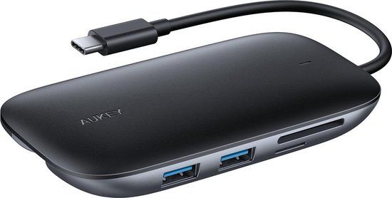 Aukey Unity Series 8-in-1 USB C Hub met Ethernet port - Zwart