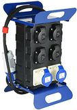 Electraline 60429 Draagbare stroomverdeler met RCD-veiligheidsschakelaar 30mA, 4 veiligheidscontactdozen, 2 CEE-contactdozen, 16 A, 3-polig, CEE-stekker 16A, 2 m zware rubberen kabel RNF 3G2.5, IP44