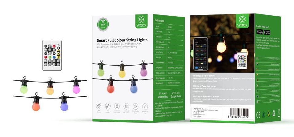 WOOX R5195 Slimme Feestverlichting String - RGBW - Met dimfunctie - 10 lichtbronnen