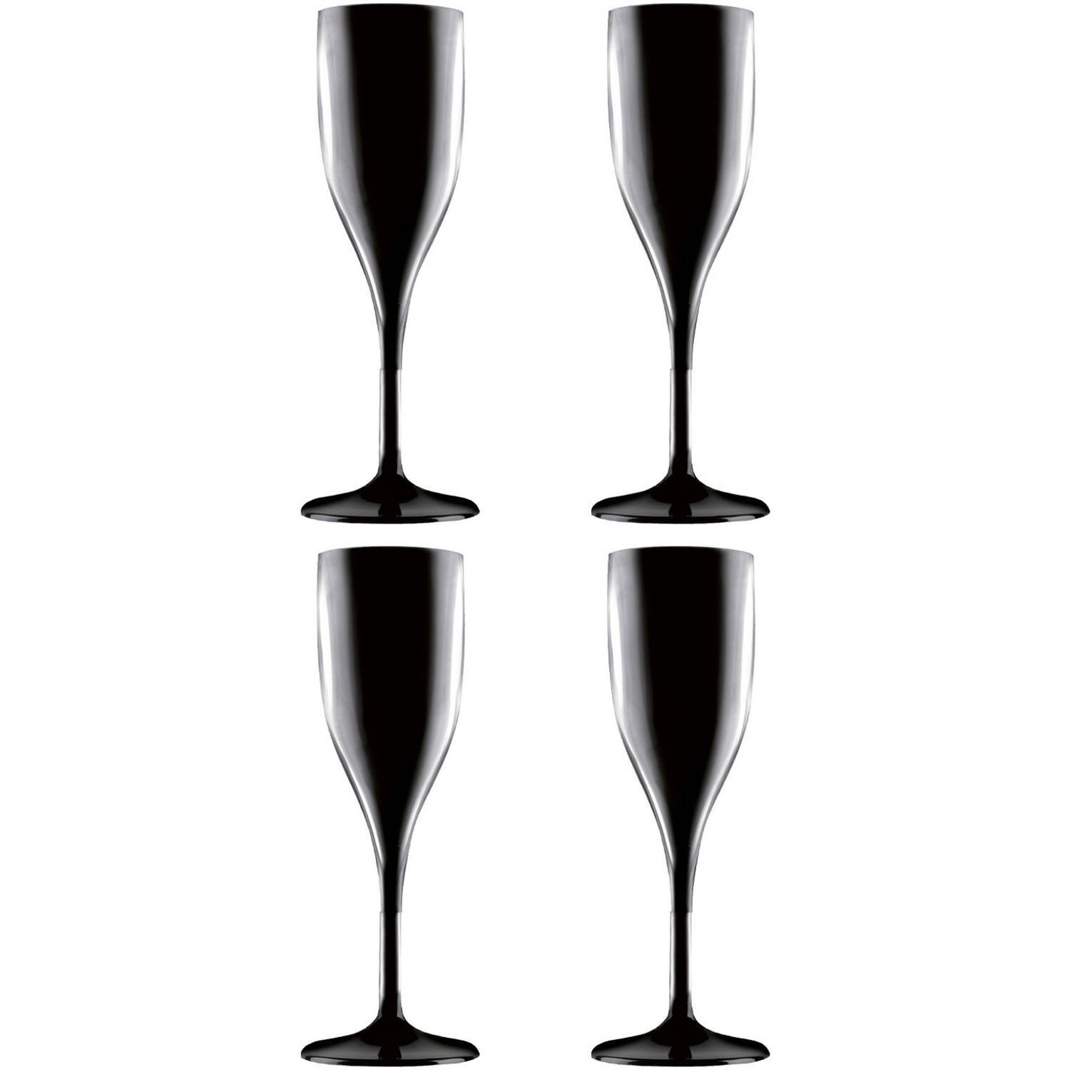 Santex Set van 4x stuks champagneglazen/prosecco flutes zwart 150 ml onbreekbaar herbruikbaar kunststof - Champagne serveren - Champagneflutes - Champagneglazen