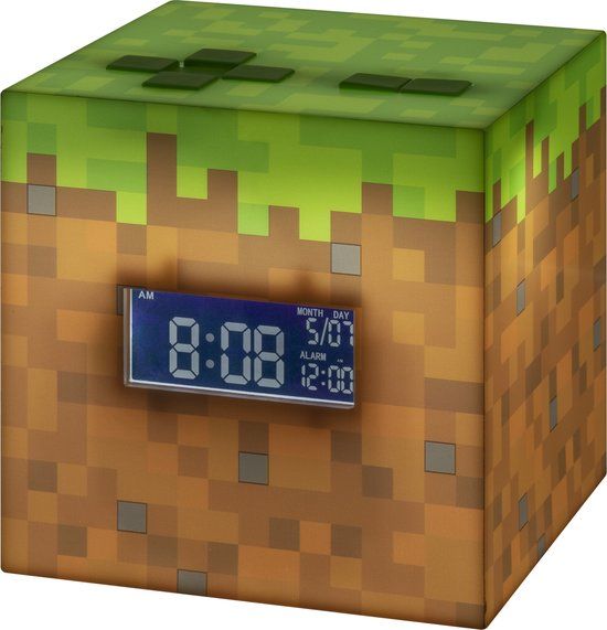 Paladone Minecraft - Grasblok Wekker - Digitaal - Bruin/Groen - 14 cm