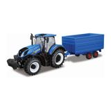 Bburago New Holland tractor + trailer - blauw