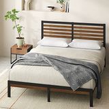 Zinus Kai Tweepersoonsbed, 160 x 200 cm, bedframe van metaal en bamboe met hoofdeinde, metalen lattenhouder, bruin en zwart