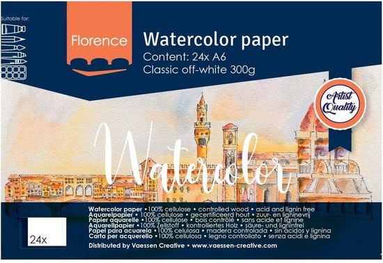 Florence Aquarelpapier - A4 - 300 gram - Fijne Textuur - 24 Vellen