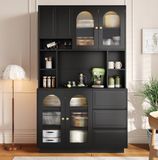 STILVORA KaraBo Commerce UG Hoge Keukenkast Met Boogvormige Acryldeuren En App-Gestuurde LED-Verlichting - Open Vakken En 3 Lades - MDF - Zwart - 106x30x175 Cm