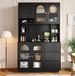 STILVORA KaraBo Commerce UG Hoge Keukenkast Met Boogvormige Acryldeuren En App-Gestuurde LED-Verlichting - Open Vakken En 3 Lades - MDF - Zwart - 106x30x175 Cm