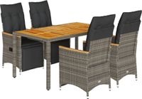 vidaXL 5-delige Bistroset met kussens, polyrattan, grijs