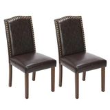 Sweetcripy Eetkamerstoelen, set van 2, hoogwaardige gestoffeerde eetkamerstoel van leer met nagelkop en houten poten, bruin