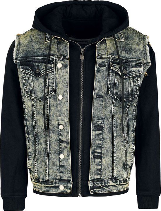 Black Premium by EMP Zwart/blauwe hoodie met rits - Heren - XXL