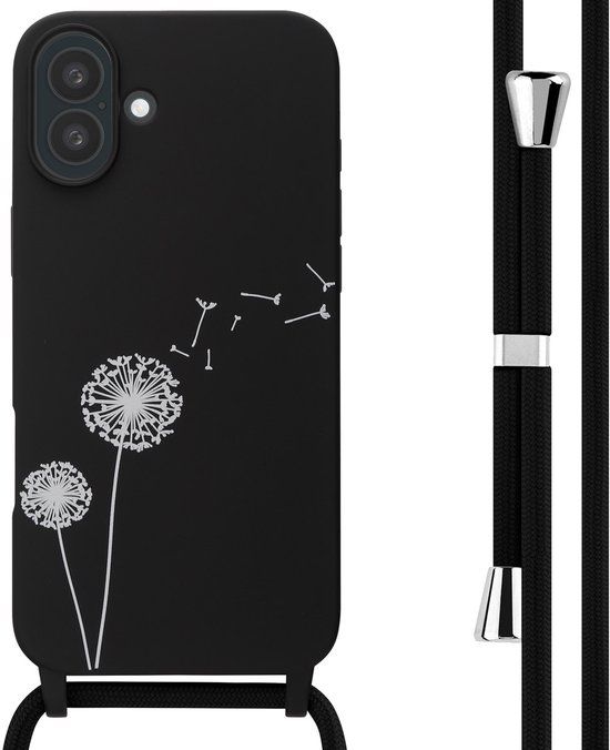 imoshion Hoesje - Geschikt voor Apple iPhone 16 Plus - Siliconen design hoesje met koord - Dandelion Black