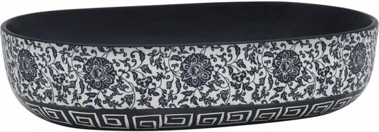 vidaXL Opzetwasbak ovaal 59x40x14 cm keramiek zwart en blauw