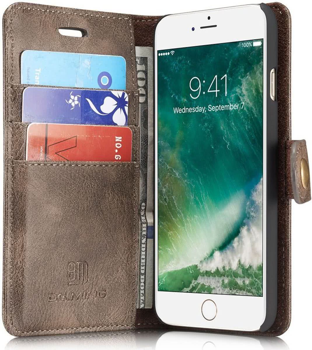 DG.Ming Apple iPhone 7 / 8 Portemonnee Hoesje Echt Leer Coffee
