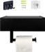 Unyqoos Porte-rouleau de toilette avec étagère, acier inoxydable, noir mat