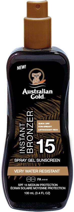 Australian Gold Sunscreen Spf15 Spray Gel With Instant Bronzer 100 Ml