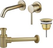 FortiFura Calvi Slim Wastafelkraanset - Messing geborsteld (goud)