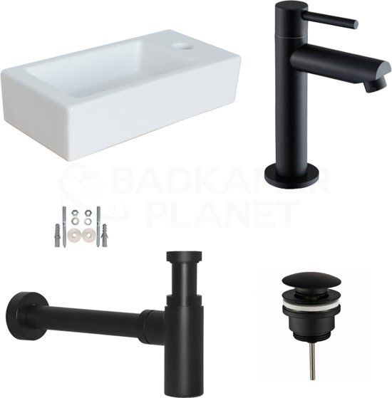 Badkamerplanet Aquino Mini Fonteinset - Mat Zwart - 36.5x18x9 cm - Keramiek