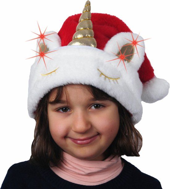 Merkloos Eenhoorn Kerstmuts Rood met Verlichting voor Kinderen