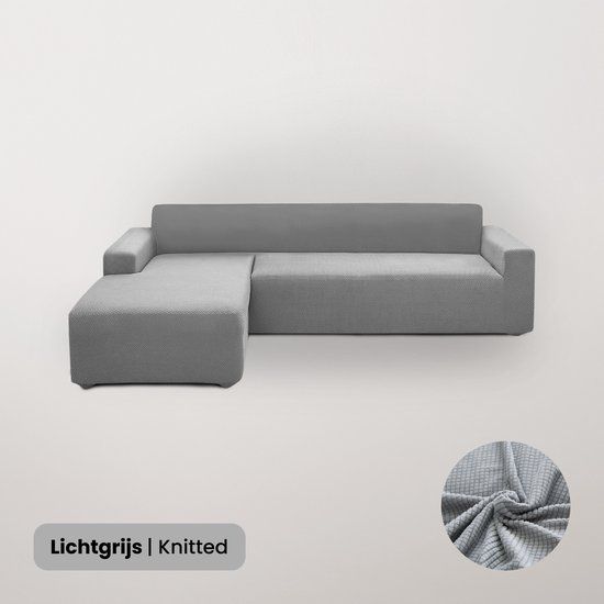 BankhoesDiscounter Knitted Bankhoes - Hoekbank - M3 (175-220cm) - Lichtgrijs