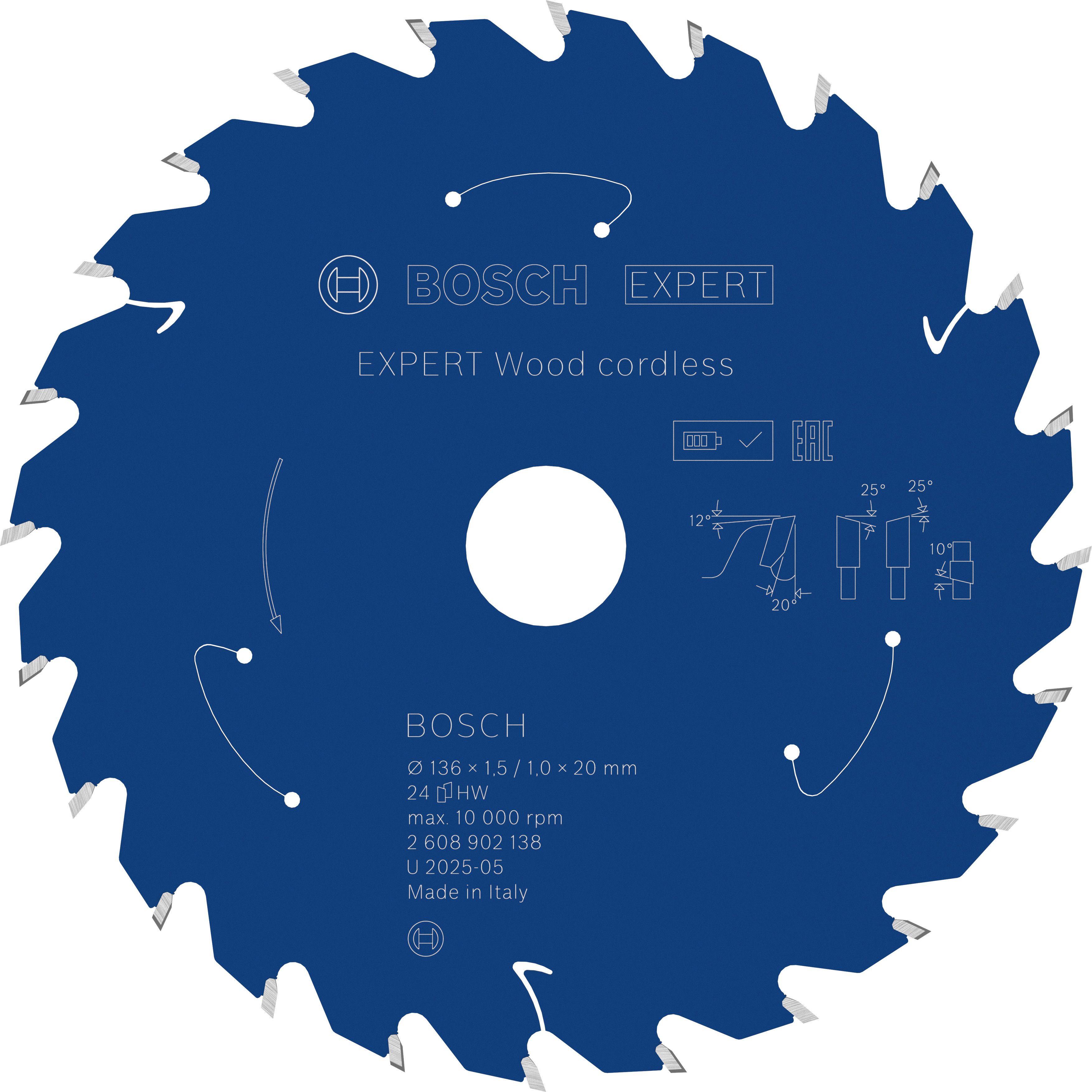 Bosch Accessoires EXPERT Wood cordless Cirkelzaagblad | 136 x 1,5/1 x 20 mm | T24 - 2608902138