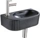 QeramiQ Fuente Fonteinset - 40x21.5x12cm - links - geribbeld - halfrond - 1 kraangat - keramiek - fonteinkraan geborsteld rvs - afvoerplug - verlaagd sifon - zwart mat