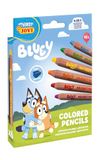 Jovi My First Bluey Kleurpotloden, 6 extra dikke houten potloden voor kinderen vanaf 12 maanden, 4-in-1, inclusief puntenslijper