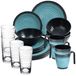 Melamine servies voor 4 personen blauw-zwart 260ml
