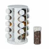 Relaxdays kruidencarrousel met marmerlook, draaiend kruidenrek, 360°, inclusief 20 potjes, HxØ: 33,5 x 19 cm, rvs, wit