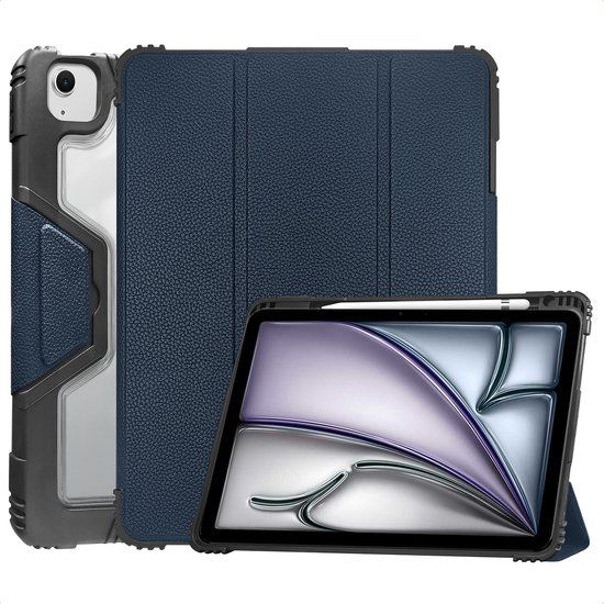 Accezz Tablet Hoes - Geschikt voor Apple iPad Air 5 (2022) / Air 4 (2020) / Air 11 inch (2026) M4 / Air 11 inch (2025) M3 / Air 11 inch (2024) M2 - Trifold Bookcase - Donkerblauw