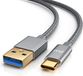 Primewire Câble USB-C 3.1, câble de données 5 Gbit/s, câble de chargement avec Quick Charge 18 W, Type C vers USB 3.0 Type A, triple blindage, bidirectionnel, gaine en nylon, résistant à la flexion, 2 mètres, gris