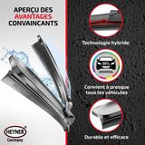 HEYNER® Essuie-glace pour CHEVROLET ASTRO Kasten 10.1994 - 05.2005, HYBRID Balai d'essuie-glace plat, Aérodynamique & Flexible, Revêtement nanographique