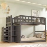 MODFU Laag Etagebed 140x200 cm – Hout – Grijs – Kinderbed – Inclusief opbergruimte