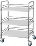 VEVOR Roestvrijstalen Trolley, 3-Laags Rolwagen voor Laboratorium en Keuken Met Vergrendelbare Wielen, Serveerwagen voor Medische Faciliteiten, Mobiel Serveerblad voor Ziekenhuizen, Restaurants en Keukens