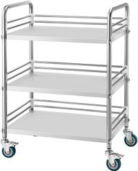 VEVOR Roestvrijstalen Trolley, 3-Laags Rolwagen voor Laboratorium en Keuken Met Vergrendelbare Wielen, Serveerwagen voor Medische Faciliteiten, Mobiel Serveerblad voor Ziekenhuizen, Restaurants en Keukens