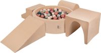 KiddyMoon Foam speeltuin VELVET PPZP-OK30V-125 met 200 ballen, zand beige: donker turquoise-pastel beige-groen-grijs-zalm