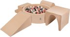 KiddyMoon Foam speeltuin VELVET PPZP-OK30V-125 met 200 ballen, zand beige: donker turquoise-pastel beige-groen-grijs-zalm