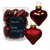Decoris Kaemingk B.V. 12x Glazen Kerstballen Hartjes - Bordeaux Rood - Mat & Glanzend
