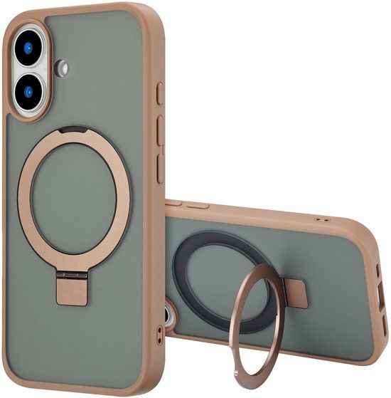 Accezz Hoesje - Geschikt voor Apple iPhone 16 - Ring Stand Backcover geschikt voor MagSafe - Bruin