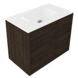 Saniclass Holz Frame Badkamermeubelset - 80x45x61.5cm - Flow solid surface wastafel wit - 1 wasbak - zonder kraangat - 2 lades - mat eiken charcoal (hout) SW1578589/SW1224148