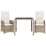 VidaXL Bistroset van 3 delen met kussens, polyrotan, beige