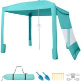 VEVOR Strandcabana, 240x240cm Strandtent met Zijwanden, UPF 50+ Zonbescherming, Strandpaviljoen met Zandzakken, In Hoogte Verstelbaar en Draagbaar Zonnescherm, Groen