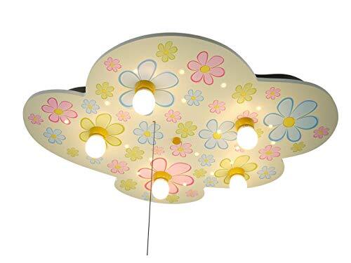 Niermann stand by 670A A++ tot E, plafondlamp wolk, kleurrijke bloemen"Amazon Echo compatibel", hout, 40 W, E14, meerkleurig, 74 x 57 x 7 cm