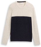 Tom Tailor - Pull en maille avec mélange de textures - Taille XXL - bloc de couleur blanc cassé marine