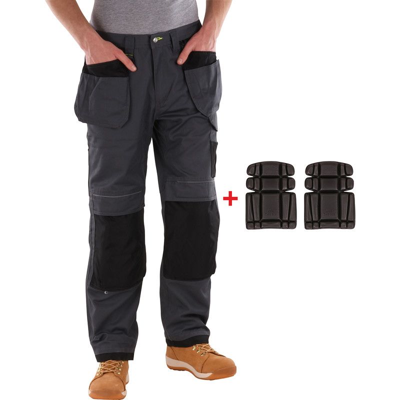 Portwest Urban werkbroek met kniezakken + gratis kniestukken 50 grijs/zwart