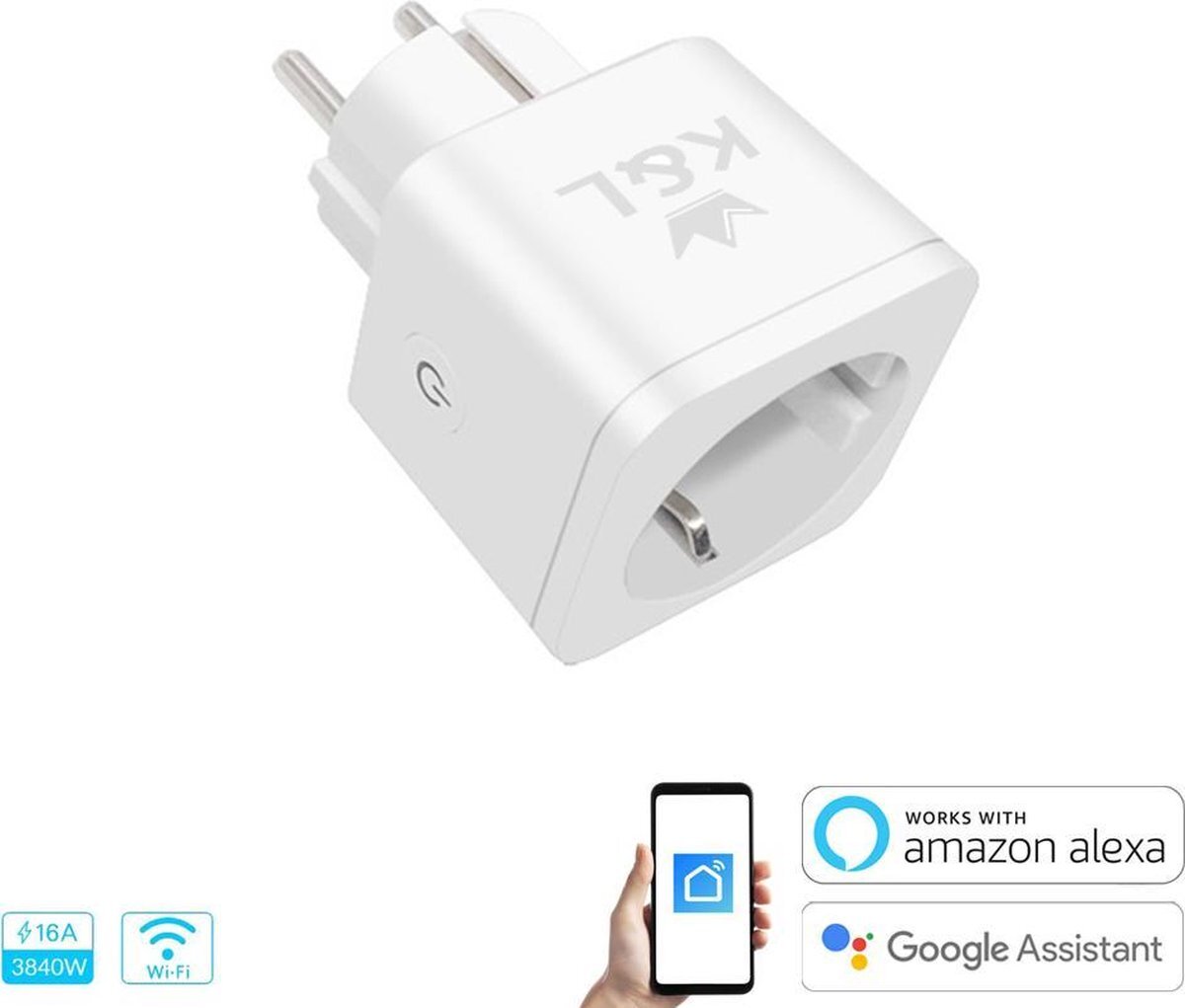 K&L Smart Plug – Energiemeter – Tijdsschakelaar – Google Home, Amazon Alexa en IFTTT compatible – Slimme Stekker 1 Stuk(s)