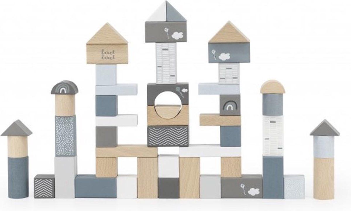 Label-Label Houten Blokken 50 stuks - Blauw