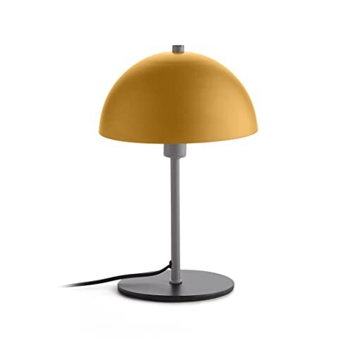 Fisura - "Domus" mosterdkleurige metalen tafellamp met zwarte voet. Nachtlampje compatibel met E14 lamp. Ontspannend warm licht. Leeslamp. Afmetingen 18cm x 32cm.